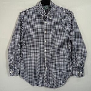 Ralph Lauren Men's Classic Fit Plaid 17" 34/35 Button Down Shirt Purple‎ EUC